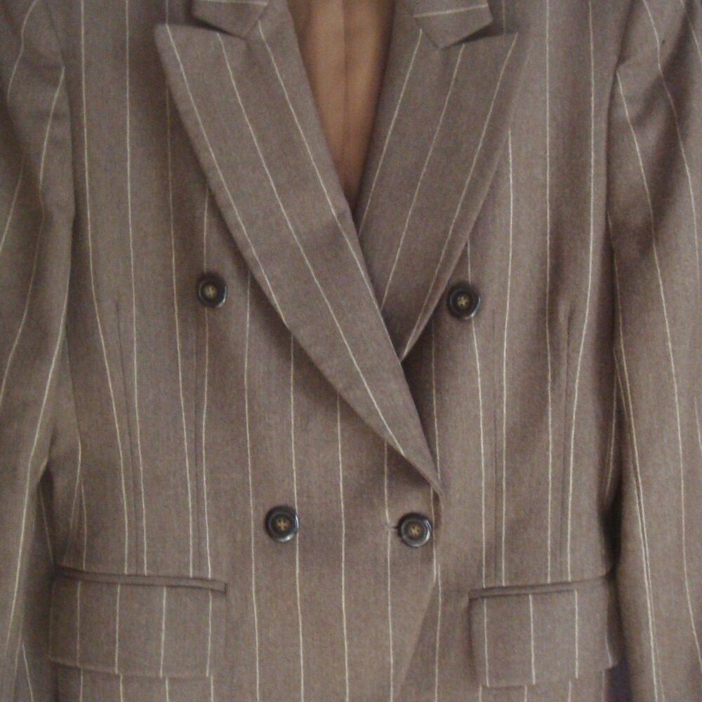 Vintage 90s Pinstripe Double Breasted Wool Suit Blazer Cool Brown Heather